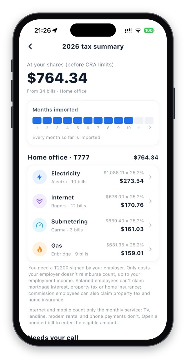 Tax helper: home office expenses by bill type at your share